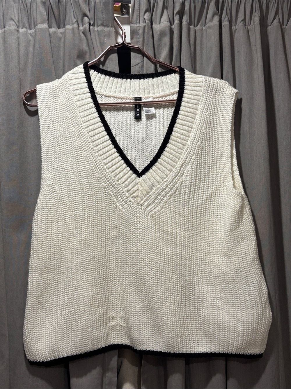 H&M Cream V-Neck Knit Sweater Vest with Black Trim